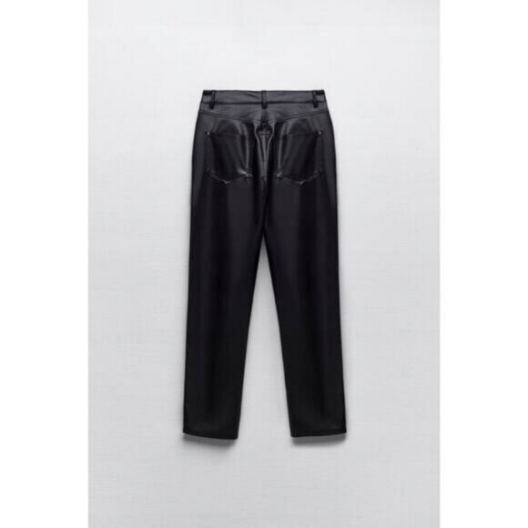Zara Mom Faux Leather Pants In Black Womens Size 4 - Picture 2 of 6